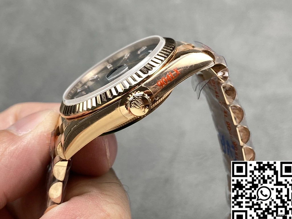 QF Tungsten Gold 36mm M128235-0085 v5 Date Factory Day Dial Steel Rose Blue Rolex 0327